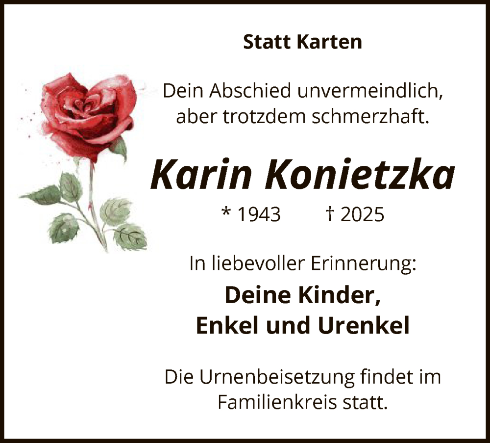  Traueranzeige für Karin Konietzka vom 08.02.2025 aus WA