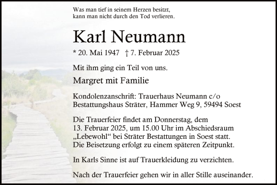 Traueranzeige von Karl Neumann von WA