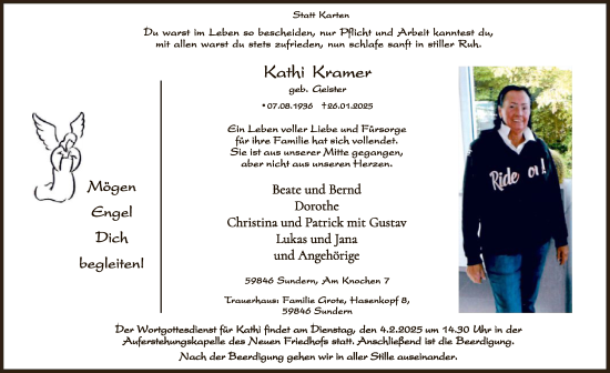 Traueranzeige von Kathi Kramer von WA