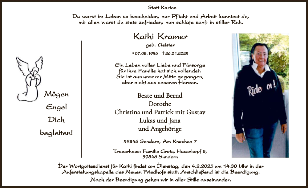  Traueranzeige für Kathi Kramer vom 01.02.2025 aus WA