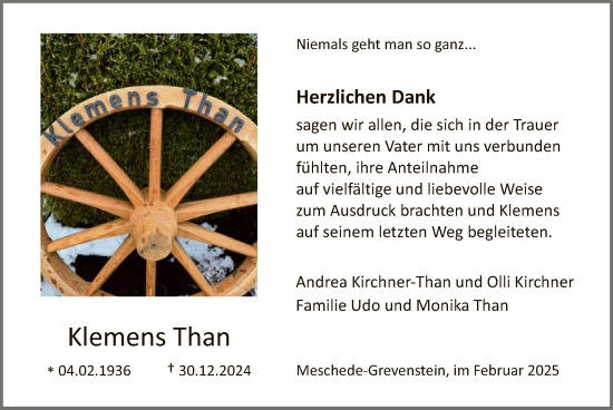 Traueranzeige von Klemens Than von WA