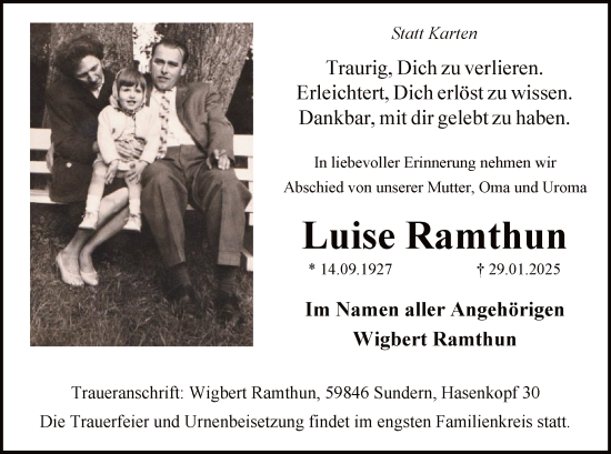 Traueranzeige von Luise Ramthun von WA
