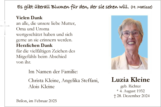 Traueranzeige von Luzia Kleine von WA