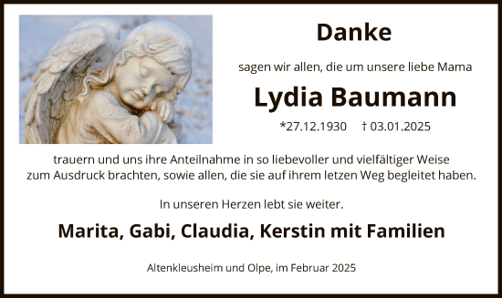 Traueranzeige von Lydia Baumann von WA