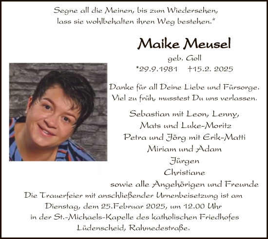 Traueranzeige von Maike Meusel von WA