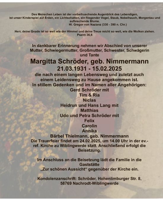Traueranzeige von Margitta Schröder von WA