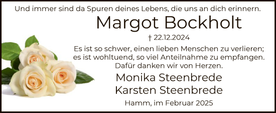 Traueranzeige von Margot Bockholt von WA
