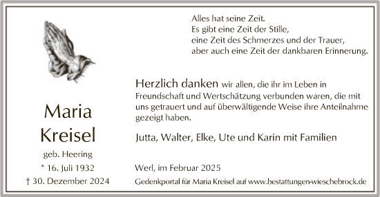 Traueranzeige von Maria Kreisel von WA