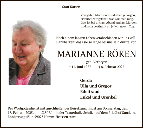 Traueranzeige von Marianne Röken von WA
