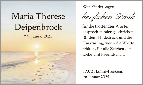 Traueranzeige von Maria Therese Deipenbrock von WA