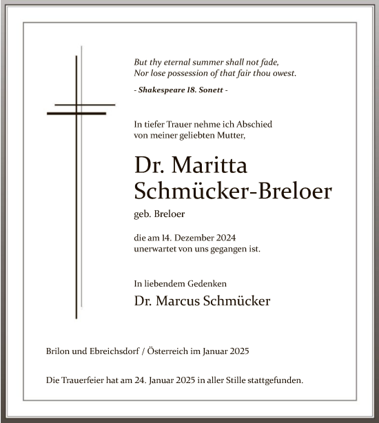 Traueranzeige von Maritta Schmücker-Breloer von WA