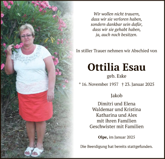Traueranzeige von Ottilia Esau von WA