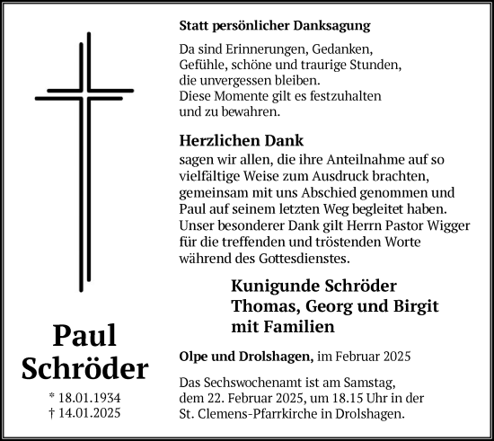 Traueranzeige von Paul Schröder von WA