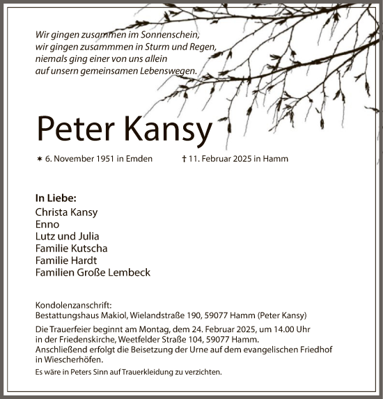 Traueranzeige von Peter Kansy von WA