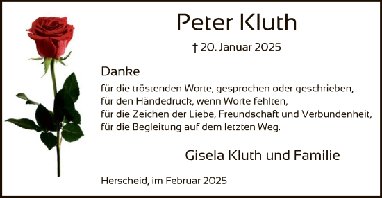 Traueranzeige von Peter Kluth von WA