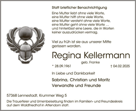 Traueranzeige von Regina Kellermann von WA
