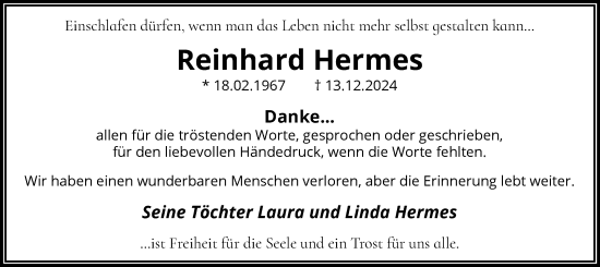Traueranzeige von Reinhard Hermes von WA