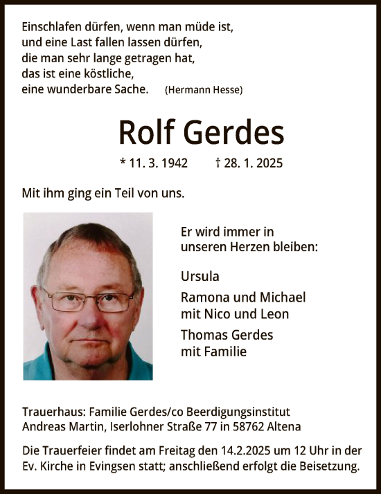 Traueranzeige von Rolf Gerdes von WA