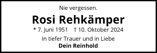 Traueranzeige von Rosi Rehkämper von WA