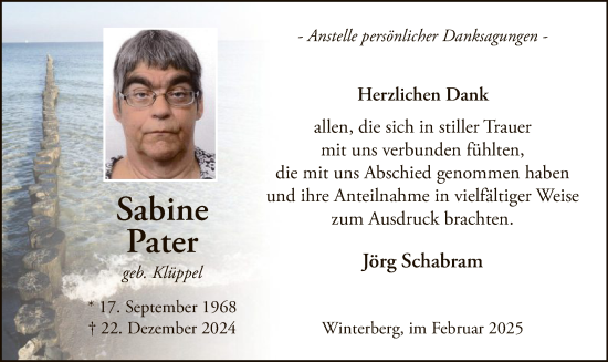 Traueranzeige von Sabine Pater von WA