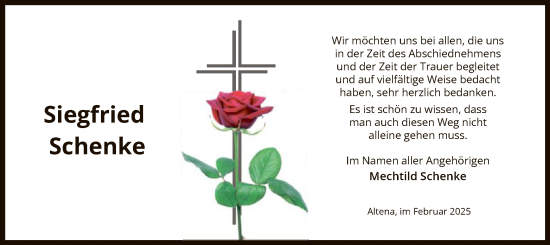 Traueranzeige von Siegfried Schenke von WA
