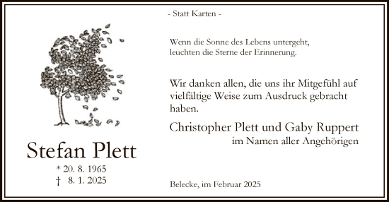 Traueranzeige von Stefan Plett von WAWA
