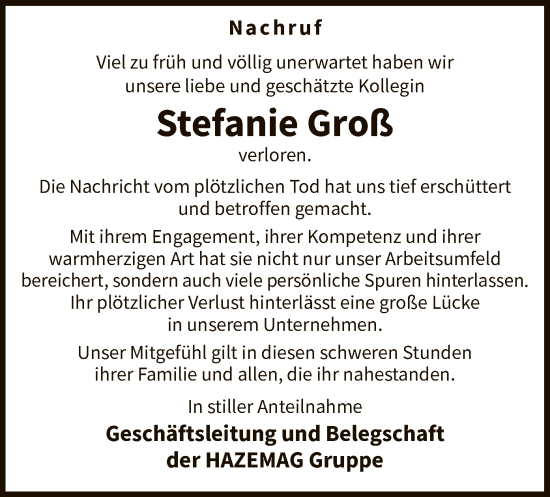 Traueranzeige von Stefanie Groß von WA