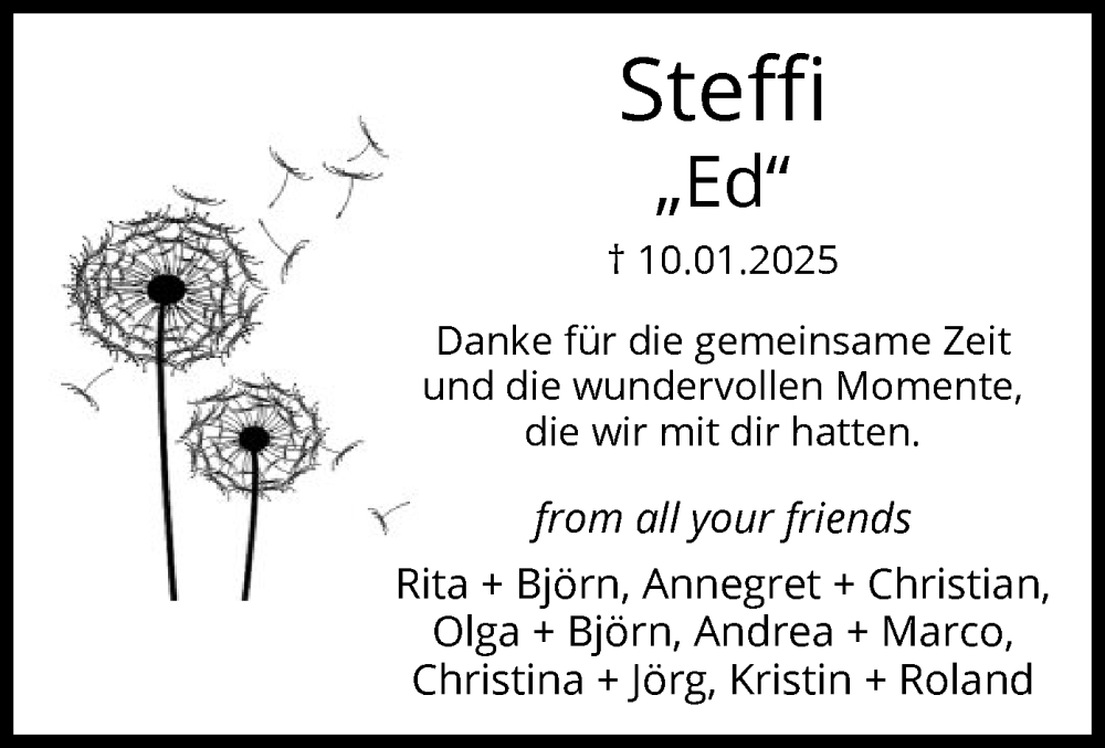  Traueranzeige für Steffi  vom 01.02.2025 aus WA