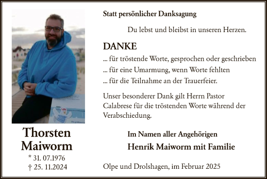 Traueranzeige von Thorsten Maiworm von WA