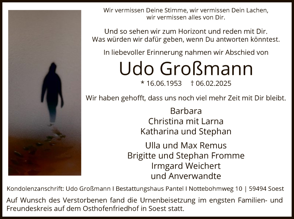 Traueranzeige für Udo Großmann vom 22.02.2025 aus WA