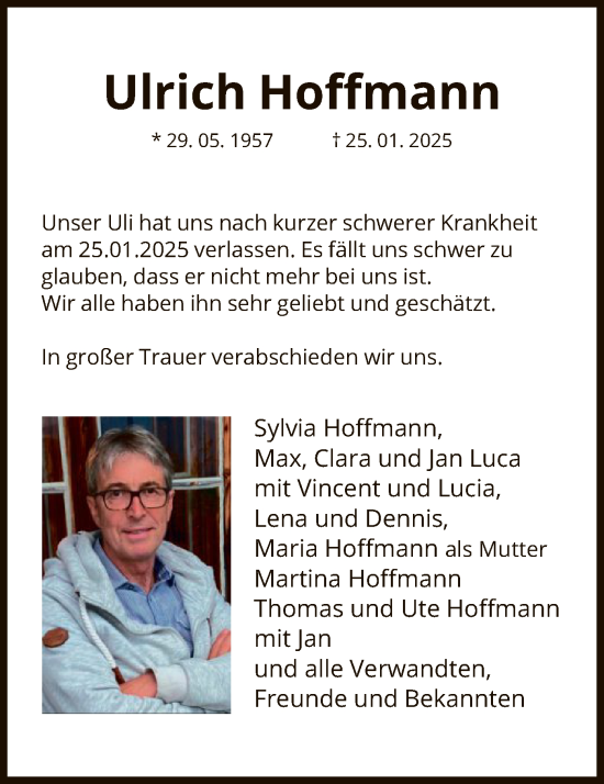 Traueranzeige von Ulrich Hoffmann von WA