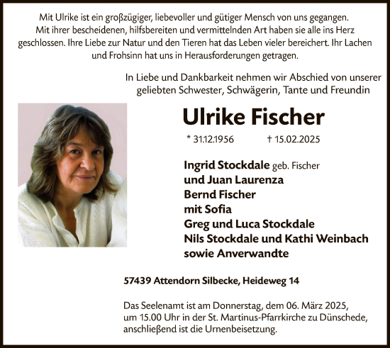 Traueranzeige von Ulrike Fischer von WA