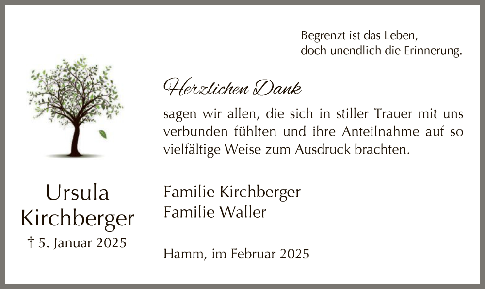  Traueranzeige für Ursula Kirchberger vom 15.02.2025 aus WA