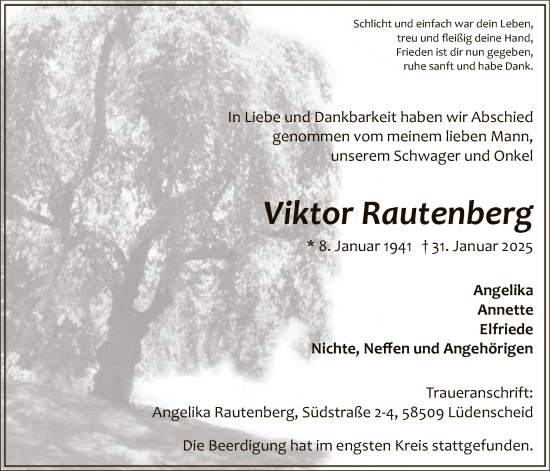 Traueranzeige von Viktor Rautenberg von WA