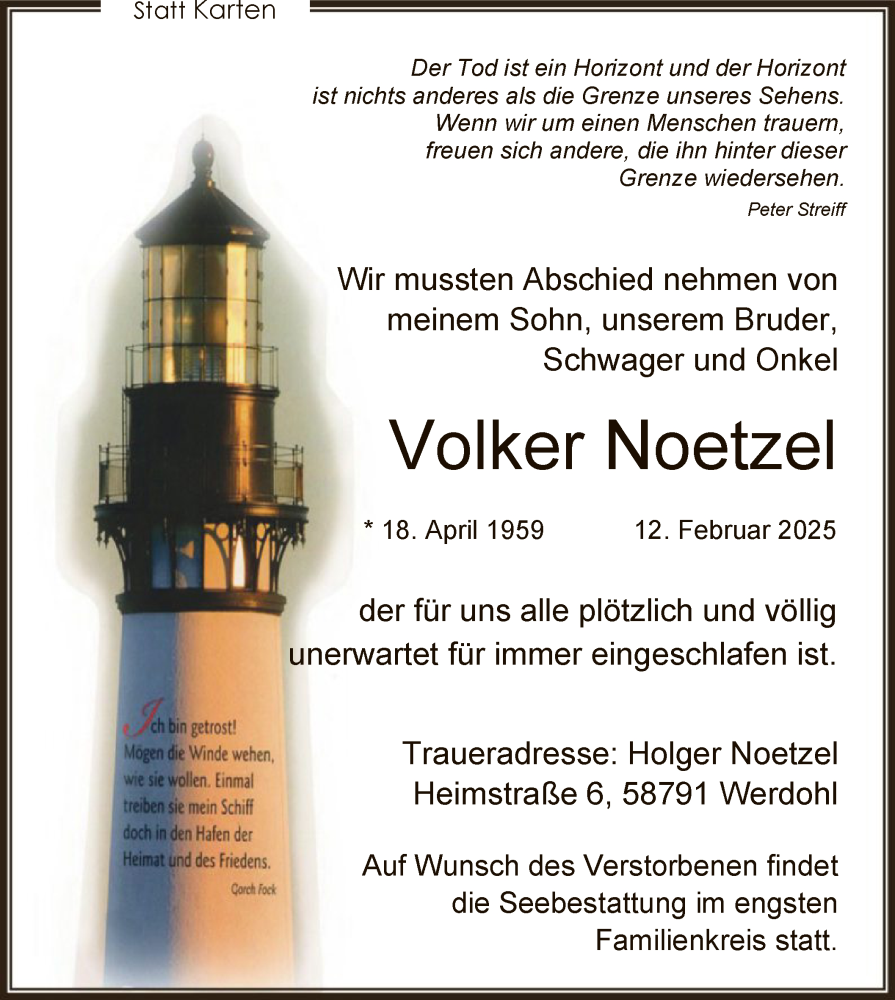  Traueranzeige für Volker Noetzel vom 22.02.2025 aus WA