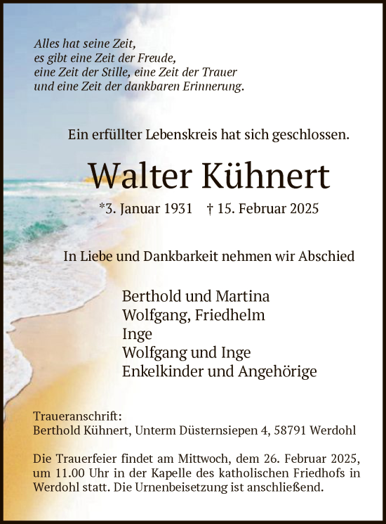Traueranzeige von Walter Kühnert von WA