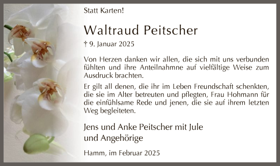 Traueranzeige von Waltraud Peitscher von WA