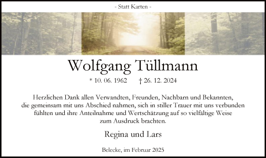 Traueranzeige von Wolfgang Tüllmann von WA