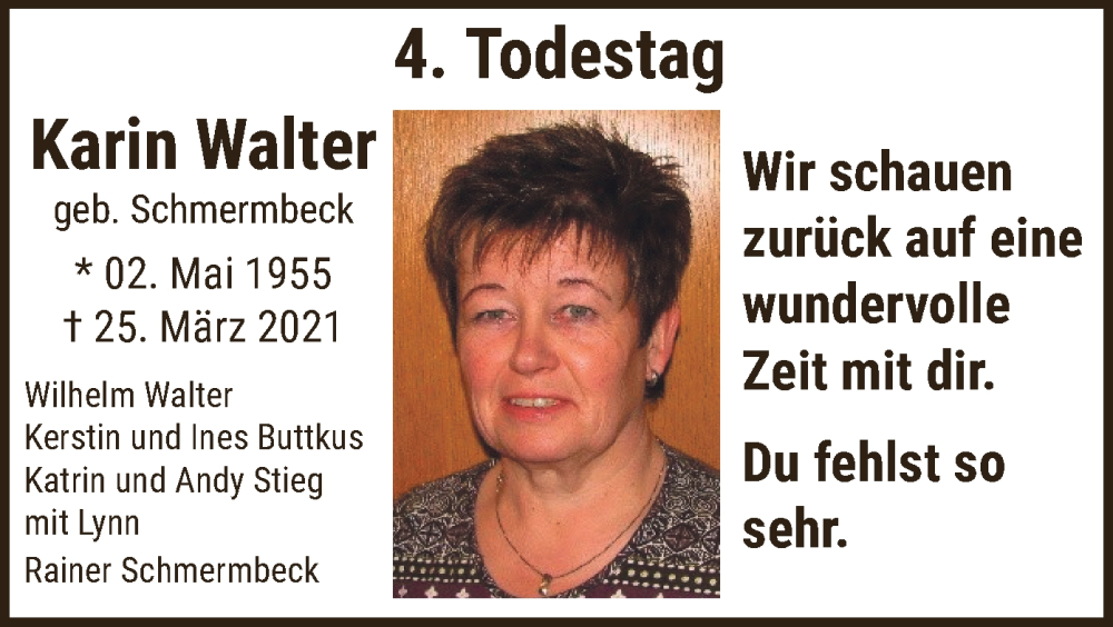 Traueranzeige für Karin Walter vom 25.03.2025 aus WA