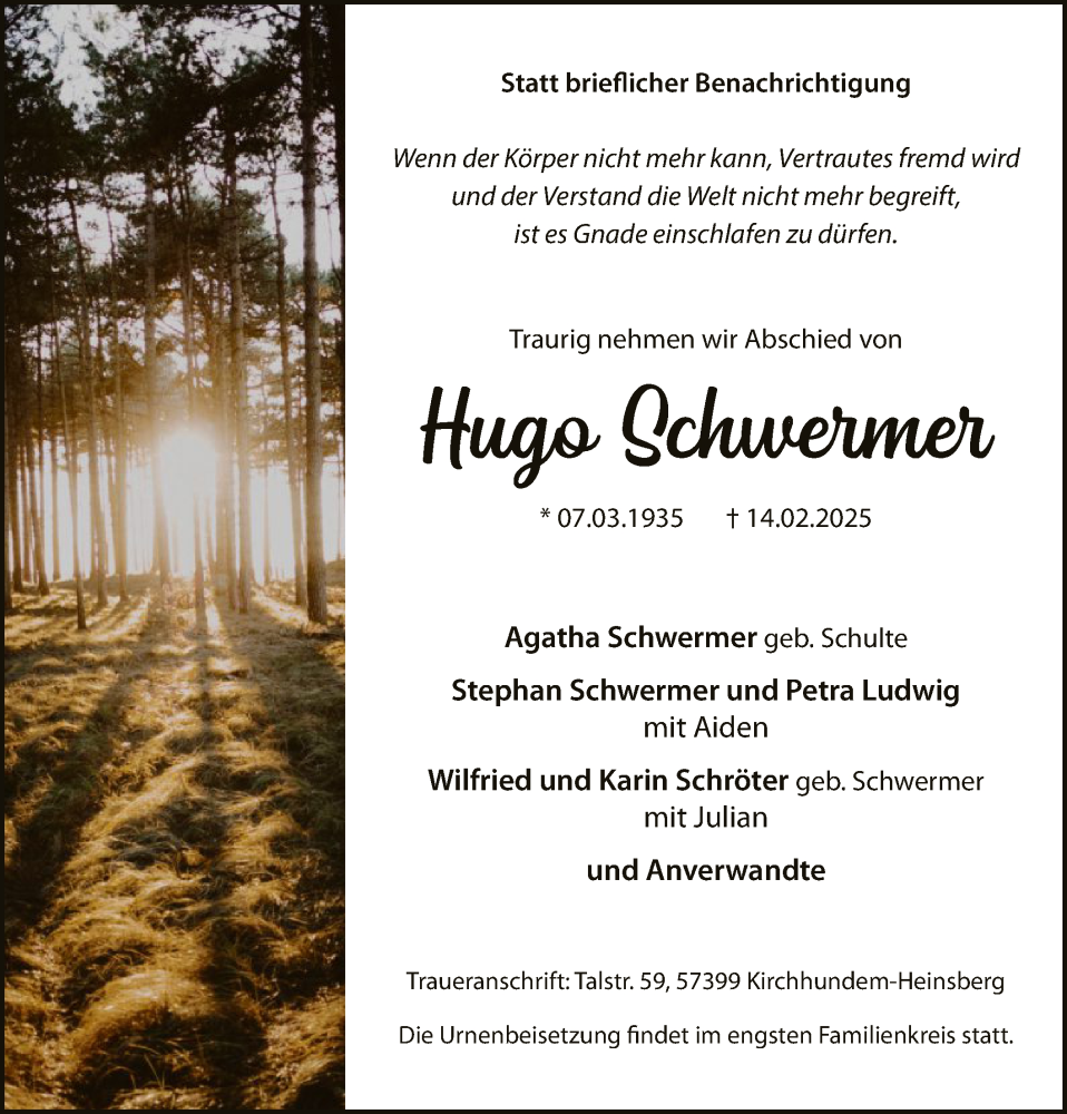  Traueranzeige für Agatha Schröter vom 15.03.2025 aus WA