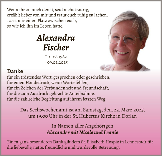 Traueranzeige von Alexandra Fischer von WA
