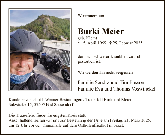 Traueranzeige von Burki Meier von WA