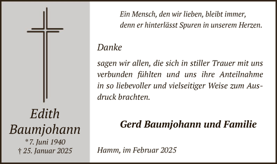 Traueranzeige von Edith Baumjohann von WA