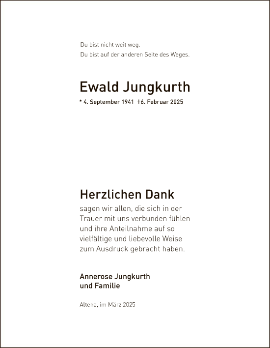 Traueranzeige von Ewald Jungkurth von WA