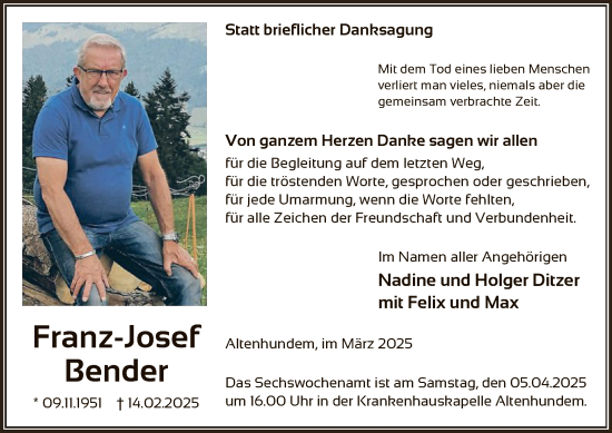 Traueranzeige von Franz-Josef Bender von WA