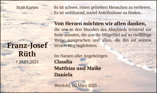 Traueranzeige von Franz-Josef Rüth von WA