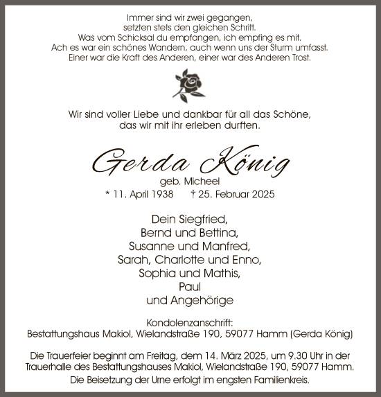 Traueranzeige von Gerda König von WA