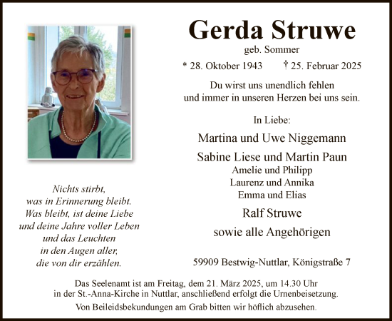 Traueranzeige von Gerda Struwe von WA