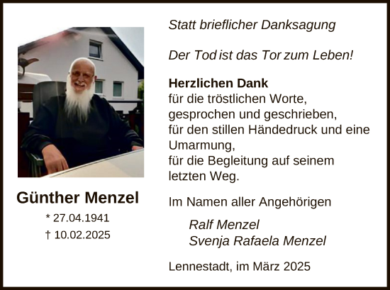 Traueranzeige von Günther Menzel von WA