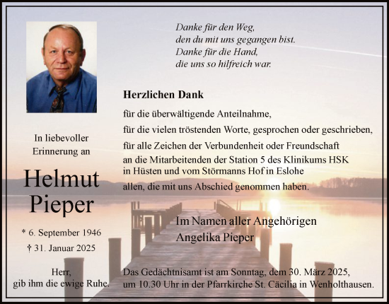 Traueranzeige von Helmut Pieper von WA